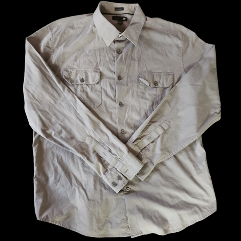 JF J. Ferrar Men's Button‎ Down Long Sleeve Shirt Slim Fit Gray Sz XL